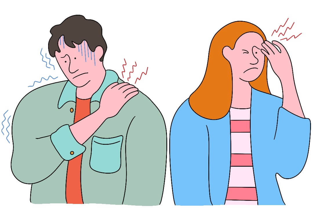 寒気がする・肩がこわばる・頭痛などの症状がある