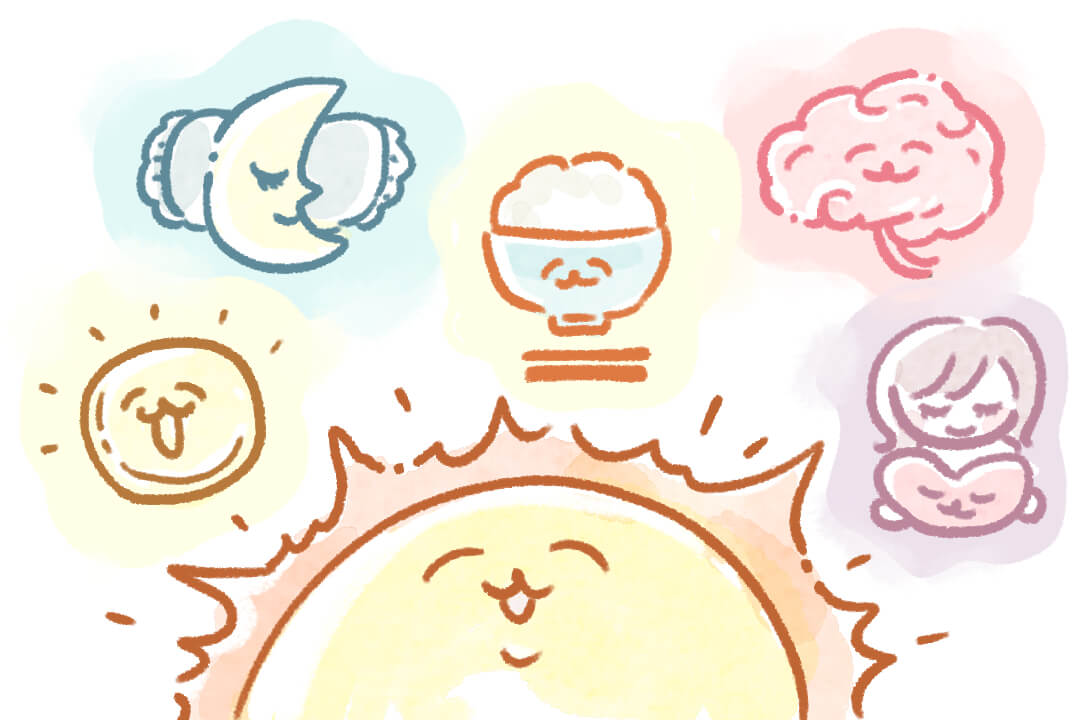 セロトニンの働き（気分（感情）・睡眠と覚醒のリズム・食欲・認知機能などを支えている）